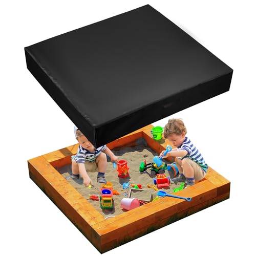 Quadratische Sandkastenabdeckung, wasserdichte Sandkastenabdeckung mit Kordelzugverschluss Schwarzes 420D Oxford-Gewebe Schützend Sandkastenabdeckung für den Außenbereich (L, 153x153x20cm) von lasuroa