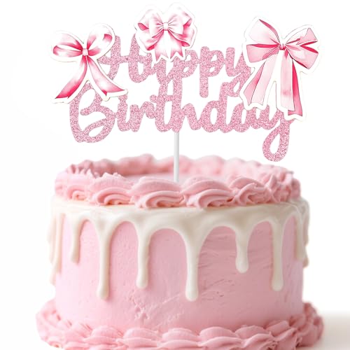 lasuroa Rosa Schleifen Kuchen Topper mit Happy Birthday, Glitter Bowknot Geburtstagsdekorationen Perfekt für Geburtstagsfeiern Babypartys & Prinzessinnenpartys lasuroa Rosa Schleifen Kuchen Topper mit Happy Birthday, Glitter Bowknot Geburtstagsdekorationen Perfekt für Geburtstagsfeiern Babypartys & Prinzessinnenpartys von lasuroa