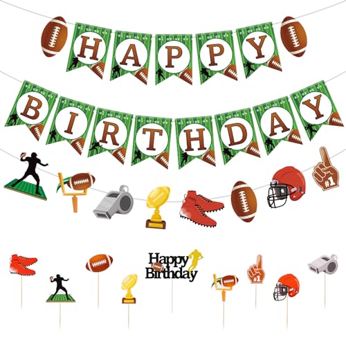 lasuroa Rugby Partydekorationen, Inklusive Happy Birthday Banner Kuchendeckel, Fußball Themen Partyzubehör für Sport Kinder Erwachsene Babyparty von lasuroa