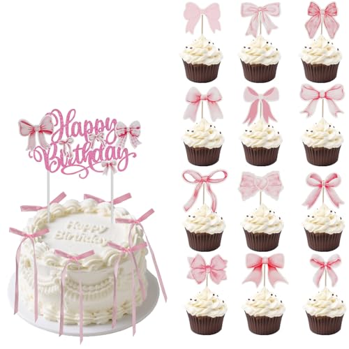 lasuroa Tortenaufsatz Schleife, Rosa Cupcake Topper mit Schleife mit 1 Happy Birthday Dekorationen Party Dekorationszubehör für Geburtstag Hochzeitstag Babyparty lasuroa Tortenaufsatz Schleife, Rosa Cupcake Topper mit Schleife mit 1 Happy Birthday Dekorationen Party Dekorationszubehör für Geburtstag Hochzeitstag Babyparty von lasuroa