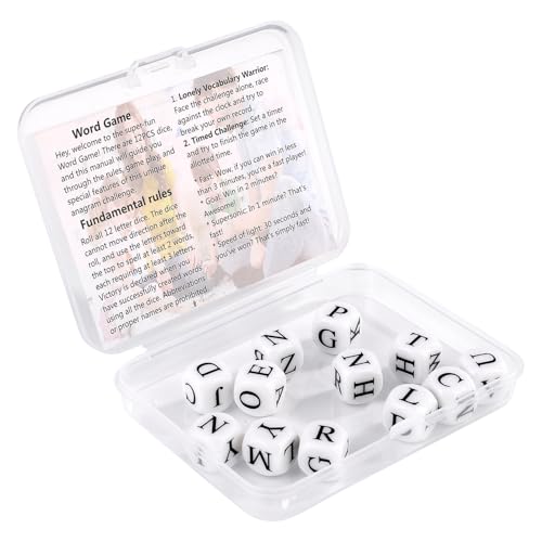 Würfel Kreuzworträtselspiel, Acryl 6-Seitig Kreuzworträtsel-Solitär-Würfelspiel mit 12 Buchstabenwürfeln und Etui Alphabet Würfelspiel Würfel-Wortspiele für Campingspiele von lasuroa
