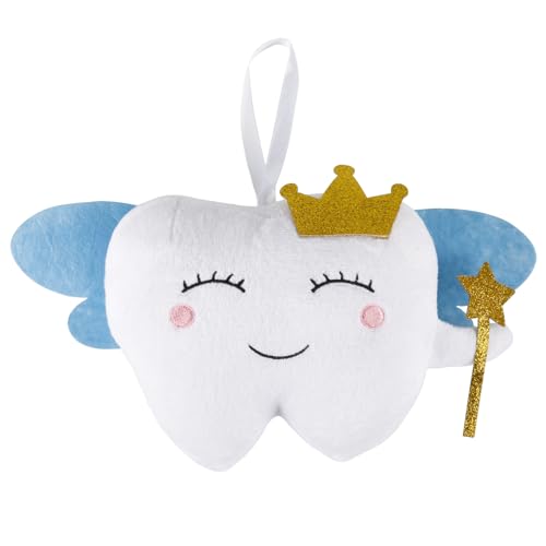 lasuroa Zahn Kissen Zahnfee, Weich Zahnfee Kissen mit Tasche Zahnfee-Puppe mit Flügeln Zahnfee-Türhänger Zahnfee-Geschenk für Jungen Mädchen (Blaue Flügel) von lasuroa