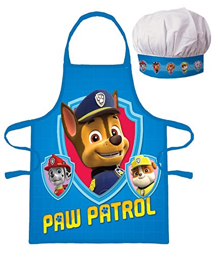 lau-fashion 2tl. Kochschürze Set Paw Patrol Motiv Chase Kinder Kindergarten Schule Kochset ab 3 Jahre von lau-fashion