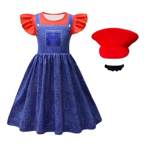 laughZuaia Kleine Mädchen Prinzessin Pfirsich Kostüm Kinder Puff Sleeve Fee Super Bros Kostüm Cosplay Fancy Kleid Outfits Pfirsich Krone Handschuhe (130, red) von laughZuaia