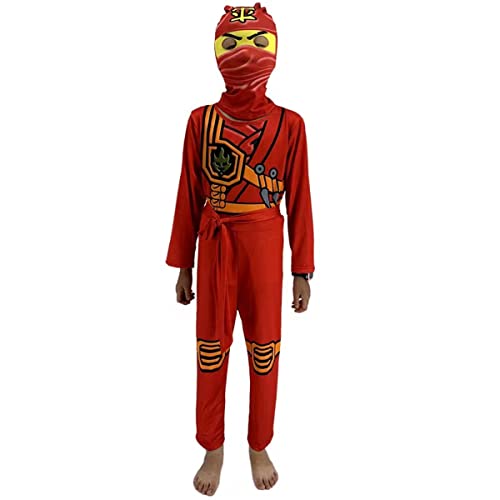 laughZuaia Ninja Krieger Kostüm für Jungen Kinder Halloween Cosplay Dress Up Party Outfit Kinderrollenspiele (110, Rot) von laughZuaia