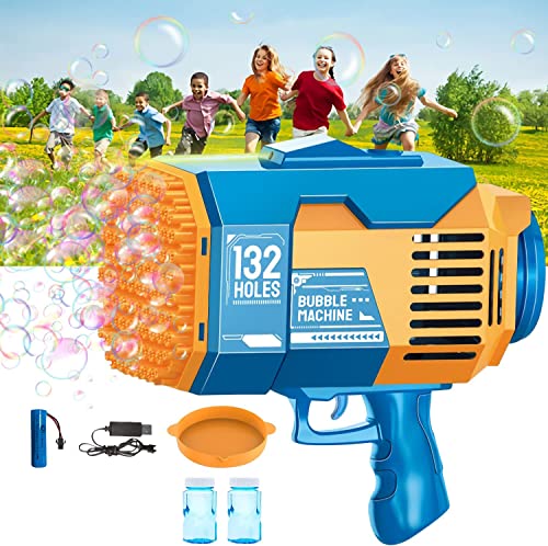 LAYPUNY 132 Löcherr Seifenblasenpistole, Seifenblasenmaschine Pistole Mit Lichter Gatling Seifenblasen Launcher, Spielzeug Geschenke für Kinder Erwachsene Outdoor Party Hochzeit Geburtstag - Blau von laypuny