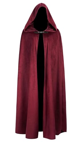 lckellong Mittelalterliches Halloween-Kostüm, Renaissance-Umhang mit Kapuze, mittelalterlicher Umhang mit Kapuze, lang, für Erwachsene, Herren und Damen, Rot von lckellong