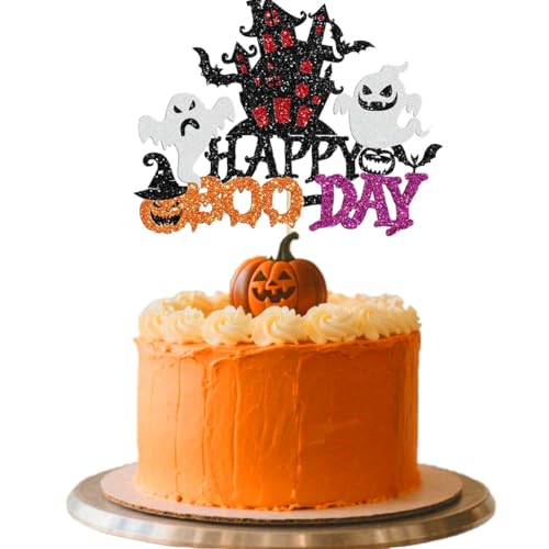 1 Stück Happy Halloween Tortendeko Glitzer Kuchen Deko für Halloween Thema Party Geburtstag Party Kuchendekoration Schwarz（Kürbisse, Geister） von leersao