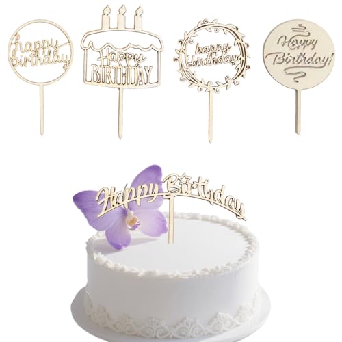 5pcs Tortendeko Geburtstag Holz - Happy Birthday Cake Topper - Tortenstecker für Geburtstagstorte - Kuchendekoration zum Geburtstag für Erwachsene von leersao