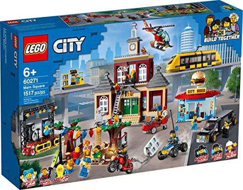 Lego City Main Square 60271 Set with 1517 Pieces Featuring a Town Hall, Diner, Limo, Park, Tram and Helicopter from City Adventures von lego