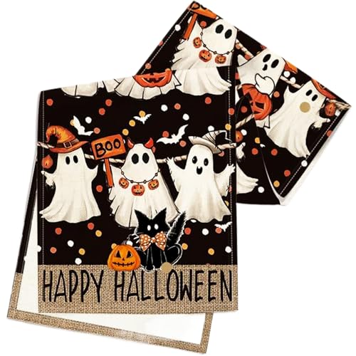 legtovt Halloween Tischläufer 13x72 Halloween Tischdekor mit Ghost Jack-O'-Lantern Schwarzer Katzendrucken, wasserdichte und hitzebeständige Läufer für die Küche Essdekoration legtovt Halloween Tischläufer 13x72 Halloween Tischdekor mit Ghost Jack-O'-Lantern Schwarzer Katzendrucken, wasserdichte und hitzebeständige Läufer für die Küche Essdekoration von legtovt