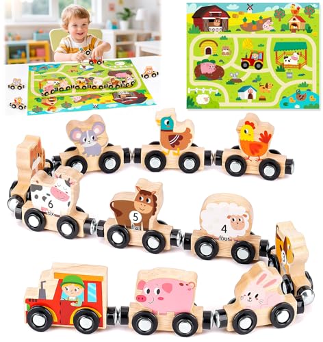 Montessori Spielzeug ab 1 2 3 Jahre: Magnetic Zug Holzspielzeug ab 1 2 Jahre Motorikspielzeug ab 1 Jahr, Holzeisenbahn Kinderspielzeug ab 2-3 Jahre Baby Geschenk 1 2 3 Jahre Geburtstag Junge Mädchen von lelechong