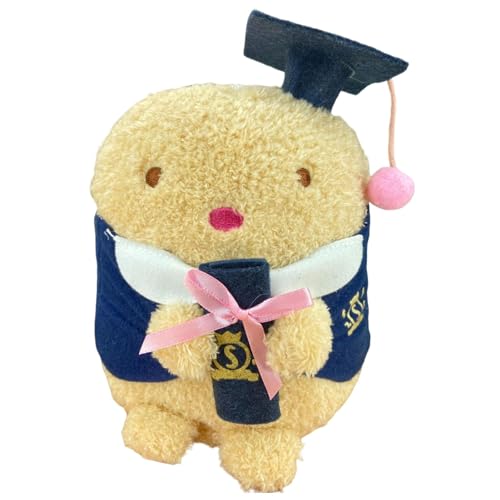 Abschluss-Plüsch mit Bachelor-Mütze, Abschluss-Plüschbär - Absolventenbär aus Plüsch trägt einen Mini-Bachelor-und hält ein Diplom in der Hand,20 cm großes Bären-Abschluss-Plüschkissen, Plüschfigur, S von lencyotool