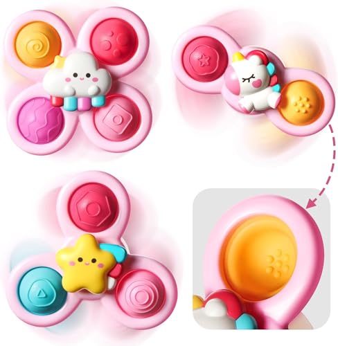 Pop Saugnapf Spinner Spielzeug für 1 Jahr alt Mädchen|Neuartige Spinning Tops Kleinkind Spielzeug Alter 1-2|Sensorische Baby Badespielzeug für Kleinkinder 1-3| von lerrbo