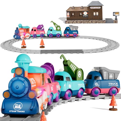 Elektrisches Zugset für Kleinkinder, Magnetisches Zugspielzeug mit Licht und Musik, Kleinkind-Eisenbahnspielset 3-5, Geburtstagsgeschenke für 3 4 5 Jahre alte Jungen Mädchen von lerrbo