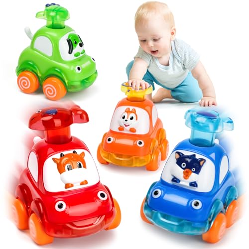 lerrbo 4 PCS Tier Auto Spielzeug mit Traktor für Kleinkinder Alter 1-2|Baby Spielzeug 12-18 Monate|1. Geburtstag Geschenke für 1 Jahr alt von lerrbo