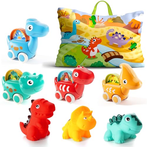 lerrbo Kinderspielauto-Set mit 7 niedlichen Dinosaurierfiguren von lerrbo