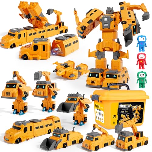 lerrbo Magnetisches Baufahrzeug Set, 10-in-1 Verwandlungs-Spielzeug für Jungen ab 3 Jahren, Ingenieurauto & Roboter, Baukasten zum Geburtstag/Weihnachten für Kinder 3-8 Jahre 4 5 6 7 von lerrbo