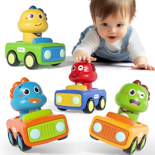 lerrbo Druck- und losfahren-Dinosaurier-Fahrzeugspielzeug für Jungen im Alter von 1 Jahr | Geburtstagsgeschenk zum ersten Geburtstag von lerrbo