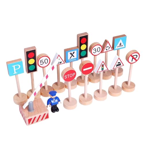 lerwliop 16 Stück spannende Verkehrsschilder aus Holz zum Spielen für Kinder, geeignet für Kinder im Vorschulalter, Verschiedene Figuren lerwliop 16 Stück spannende Verkehrsschilder aus Holz zum Spielen für Kinder, geeignet für Kinder im Vorschulalter, Verschiedene Figuren von lerwliop