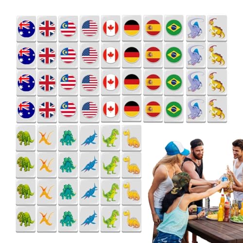 leryveo Seaside Escape Spiel | Mahjong Spiel mit Nationalflagge | Mahjong Spielset | Seaside Escape Spielblöcke mit 64 Flaggenmuster | Partygeschenk für das Frühlings Picknick Freunde Treffen von leryveo