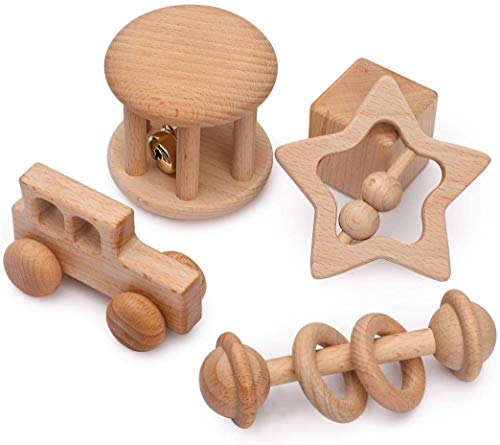 Wooden Rattle Personalised Baby Rattle Toy Montessori Stroller Educational Toys Keepsake Newborn Gift von let's make