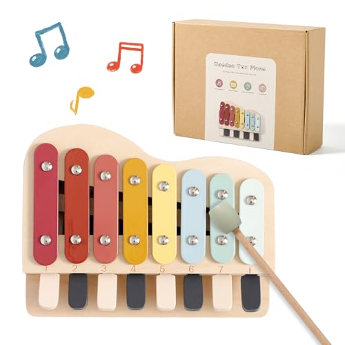 let's make Kinder Xylophon und Klavier in Einem, Glockenspiel Holzspielzeug, Baby Musikinstrumente ab 1 Jahr, Pädagogische Spielzeug mit 8 Tönen, Musikinstrumente für Kinder ab 1 Jahr von let's make