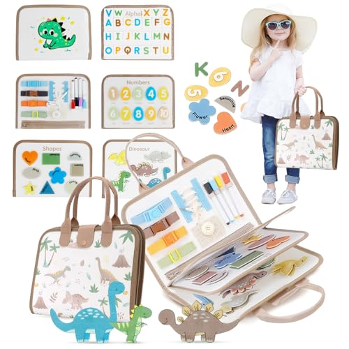 letuxaamz Montessori Busy Board, Sensorik Spielzeug, Filz PäDagogisches Quiet Book für Kleinkinder ab 1 2 3 4 Jahr, Lernspielzeug Vorschule mit AktivitäTen wie Reise, Auto, Flugzeug, Khaki von letuxaamz