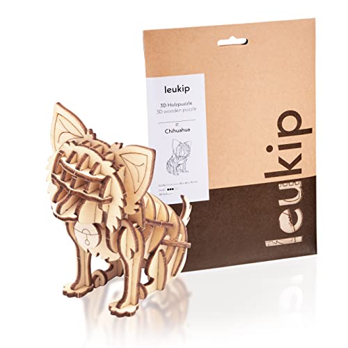 Leukip Original Modellbausatz aus Holz - Chihuahua Edition ⎥Holzbausatz perfekt geeignet zum basteln oder verschenken⎥ Modellbau Holzpuzzle für Kinder und Erwachsene von leukip