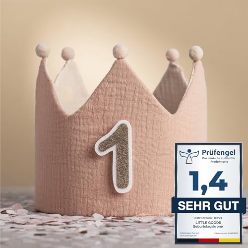 Little Goods - Geburtstagskrone - wendbare - Musselin Stoff - Krone Kinder Mädchen Junge - Krone inklusive austauschbarer Zahlen - Kindergeburtstag - Pastell - Rosa - Beige Little Goods - Geburtstagskrone - wendbare - Musselin Stoff - Krone Kinder Mädchen Junge - Krone inklusive austauschbarer Zahlen - Kindergeburtstag - Pastell - Rosa - Beige von lg LITTLE GOODS