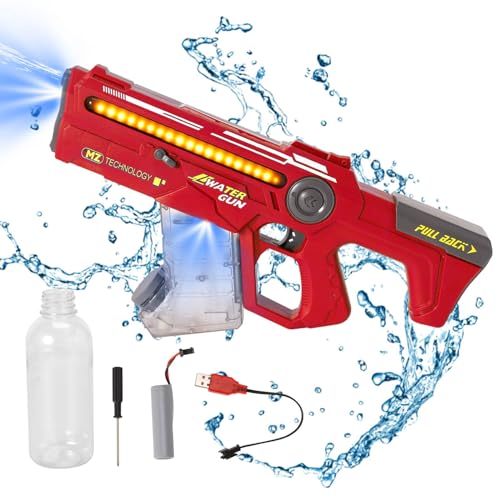 Elektrische Wasserpistole, Strongest Auto Water Gun mit Licht und Soundeffekten, Reichweite von 10m, Automatische Wasserspritzpistole mit Groß Externe Wasserflasche für Sommer Outdoor (Rot) von lifetter