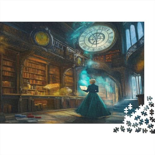 Bibliothek of Zeit Puzzle Erwachsene 1000 Teile Zeit Holzpuzzle Stress Abbauen Familien-Puzzlespiel Kräftigen Farben Schöne Geschenkverpackung Lernspiel Spielzeug 1000pcs (75x50cm) von lihuogongsio