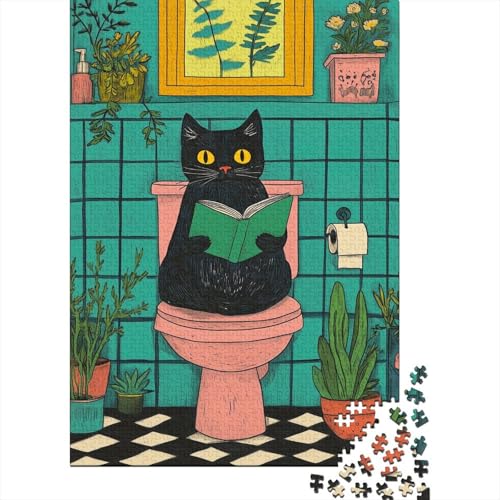 Black Katze Puzzle Erwachsene 1000 Teile Retro-Stil Holzpuzzle Stress Abbauen Familien-Puzzlespiel Kräftigen Farben Schöne Geschenkverpackung Lernspiel Spielzeug 1000pcs (75x50cm) von lihuogongsio