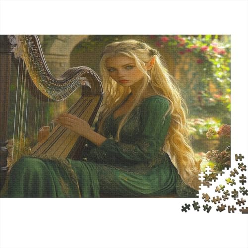 Blonder Elf 1000 Stück Puzzles Harfe Puzzle Erwachsene Schwer Für Erwachsene Lernspiel Spielzeug Geschenk Schöne Geschenkverpackung Premium Quality Mehrfarbig 1000pcs (75x50cm) von lihuogongsio