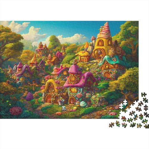 Bonbonhaus Puzzle 1000 Teile Bonbonstadt Puzzle Erwachsene Holzpuzzle Stress Abbauen Familien Brain Challenge Lernspiel Premium Quality Spielzeug Geschenk 1000pcs (75x50cm) von lihuogongsio