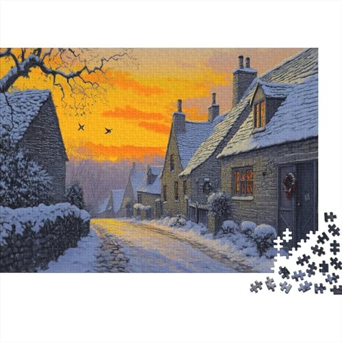 Britischer ländlicher Raum 1000 Stück Puzzles Weihnachten in den Cotswolds Puzzle Erwachsene Schwer Für Erwachsene Lernspiel Spielzeug Geschenk Schöne Geschenkverpackung Mehrfarbig 1000pcs (75x50cm) von lihuogongsio