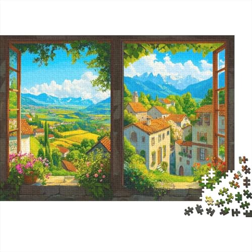 Dorfbalkon 1000 Stück Puzzles FrühlingZeit Puzzle Lernspiel Spielzeug Geschenk Geschicklichkeitsspiel Für Die Ganze Familie Schöne Geschenkidee DIY Kreative 1000pcs (75x50cm) von lihuogongsio