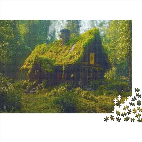 Druidenhütte Puzzle 1000 Teile Impossible Für Erwachsene HochwerTiger moosbedeckte Hütte Holzpuzzle Erwachsene Fantasy Schöne Geschenkidee DIY Kreative Unterhaltung 1000pcs (75x50cm) von lihuogongsio