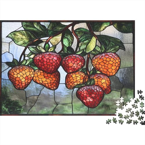 Erdbeere Obst Puzzle Erwachsene 1000 Teile Buntglas Spielepuzzles Für Die Ganze Familie Brain Challenge Raumdekoration Lernspiel Spielzeug Moderne Wohnkultur 1000pcs (75x50cm) von lihuogongsio