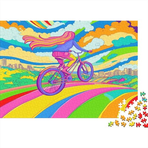 Fahrrad 1000 Stück Puzzles Regenbogenstraße Puzzle Erwachsene Schwer Für Erwachsene Lernspiel Spielzeug Geschenk Schöne Geschenkverpackung Premium Quality Mehrfarbig 1000pcs (75x50cm) von lihuogongsio