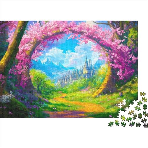 Feenstadt Puzzle 1000 Teile Holzpuzzle Erwachsene Anspruchsvoll Puzzle Kirschblüten DIY Kit Holzspielzeug Einzigartiges Geschenk Moderne Wohnkultur 1000pcs (75x50cm) von lihuogongsio