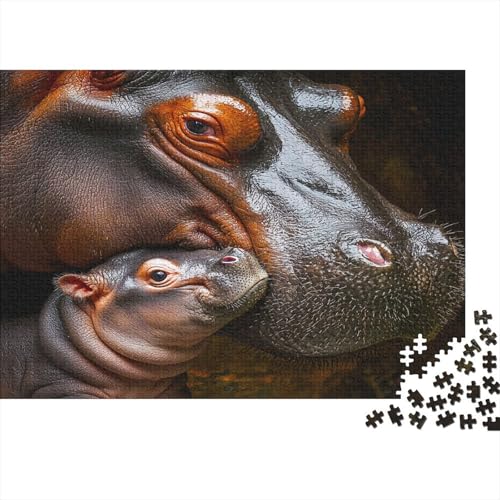 Flusspferdpotamus Puzzle Erwachsene 1000 Teile Stress Abbauen Premium Quality DIY Kreative Puzzle Flusspferd Unterhaltung Schöne Geschenkidee Kräftigen Farben 1000pcs (75x50cm) von lihuogongsio