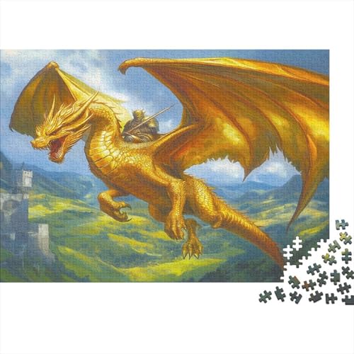 Gold Drache Puzzle Erwachsene 1000 Teile Paladin Spielepuzzles Für Die Ganze Familie Brain Challenge Raumdekoration Lernspiel Spielzeug Moderne Wohnkultur 1000pcs (75x50cm) von lihuogongsio