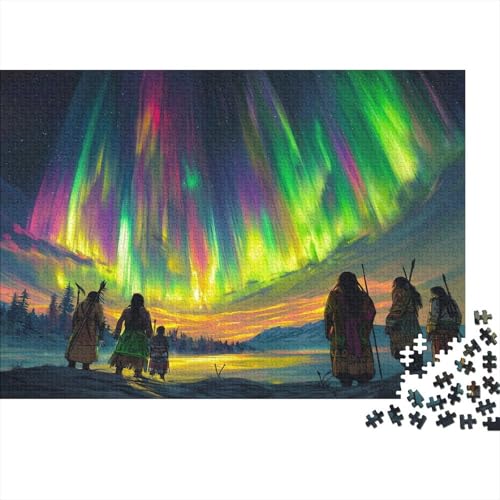 Gruppe von Einheimischen Puzzle 1000 Teile Impossible Für Erwachsene HochwerTiger Polarlichter Holzpuzzle Erwachsene Fantasy Schöne Geschenkidee DIY Kreative Unterhaltung 1000pcs (75x50cm) von lihuogongsio