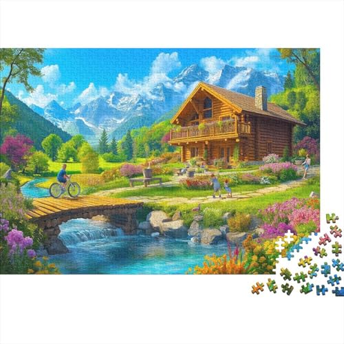 Holzhaus Puzzle Erwachsene 1000 Teile Stress Abbauen Premium Quality DIY Kreative Puzzle Blumengarten Unterhaltung Schöne Geschenkidee Kräftigen Farben 1000pcs (75x50cm) von lihuogongsio