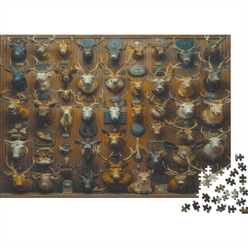 Jägerausstellung Puzzle Erwachsene 1000 Teile Hirsch Specimen Holzpuzzle Stress Abbauen Familien-Puzzlespiel Kräftigen Farben Schöne Geschenkverpackung Lernspiel Spielzeug 1000pcs (75x50cm) von lihuogongsio