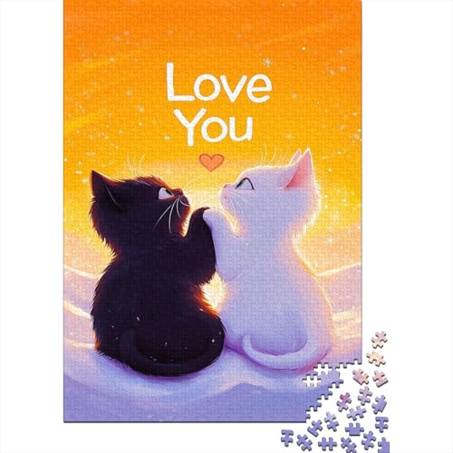 Kätzchen and Katze in Love Puzzle 1000 Teile Sich verlieben Puzzle Erwachsene Holzpuzzle Stress Abbauen Familien Brain Challenge Lernspiel Premium Quality Spielzeug Geschenk 1000pcs (75x50cm) von lihuogongsio