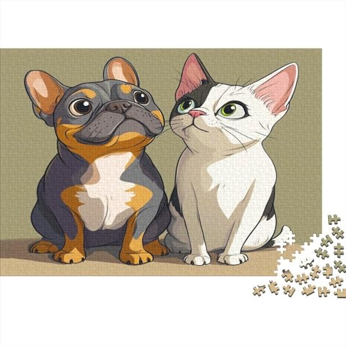 Katze and Hund 1000 Stück Puzzles French BullHund Puzzle Erwachsene Schwer Für Erwachsene Lernspiel Spielzeug Geschenk Schöne Geschenkverpackung Premium Quality Mehrfarbig 1000pcs (75x50cm) von lihuogongsio