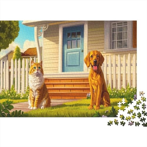 Katze and Hund Puzzle Erwachsene 1000 Teile Holzpuzzle Erwachsene Lernspiel Puzzle Gold Retriever Spielzeug Geschenk Stress Abbauen Einzigartiges Geschenk 1000pcs (75x50cm) von lihuogongsio