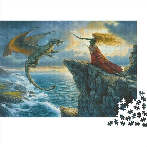 Keltisch irisch Prinzessin Fighting Drache Puzzle Erwachsene 1000 Teile Holzpuzzle Erwachsene Lernspiel Puzzle Drache Spielzeug Geschenk Stress Abbauen Einzigartiges Geschenk 1000pcs (75x50cm) von lihuogongsio